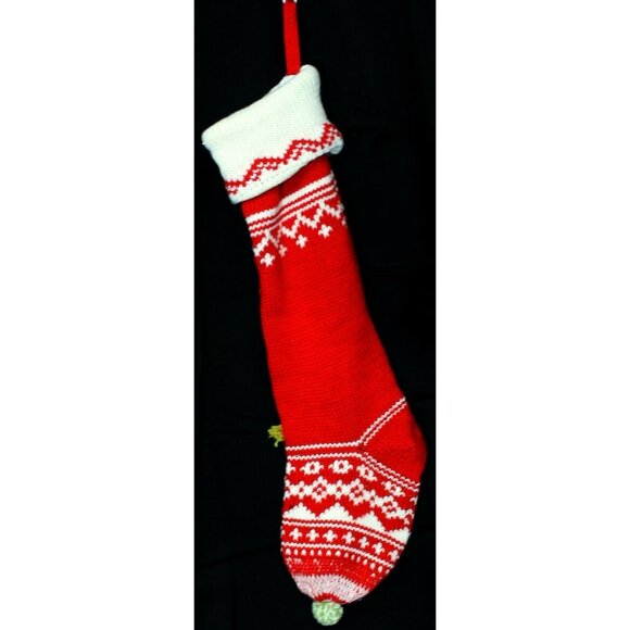 Pottery Barn Kids Christmas Stocking Red White Knit Sweater Reindeer Ornaments - Picture 6 of 12